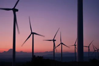 Wind turbines at dusk